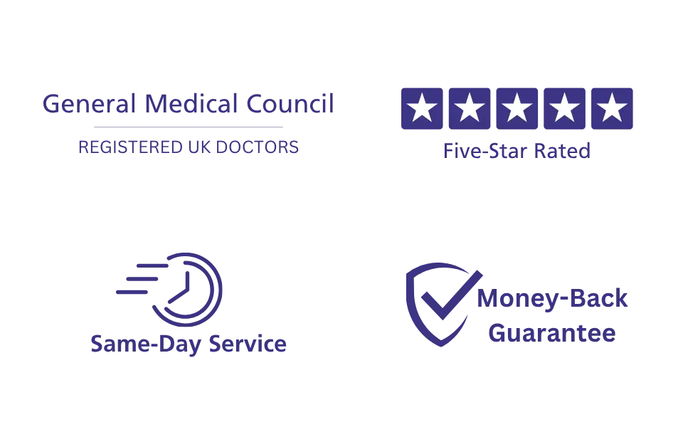 Trust icons on mobile for Merlin Health UK - a same-day provider of medical certificates and doctor's letters in the UK.