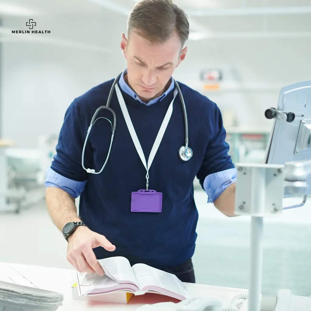 An example of a doctor at Merlin Health UK - an online provider of medical certificates, doctor's letters and more in the UK.